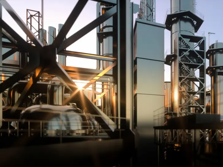 産業設備と鉄骨フレームのビジュアル